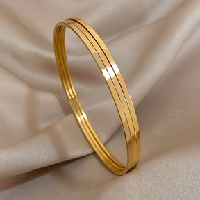 Pulseira Minimalista Banhada a Ouro 18K - Conjunto 3 Peças