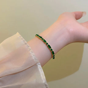 Francês de luxo verde zircão emendado metal liga cobre pulseira 2024 nova moda jóias para festa das mulheres charme acessórios pulso