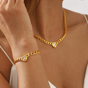 Conjunto Luxo de Colar e Pulseira Coração