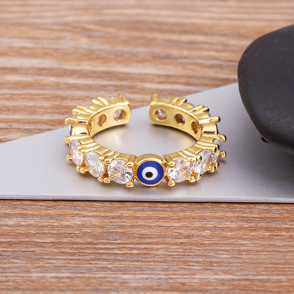 Anel Ajustável Olho Grego Cravejado com Cristais - Lux