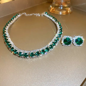 Conjunto de Joias Luxo Cristal Verde para Noivas