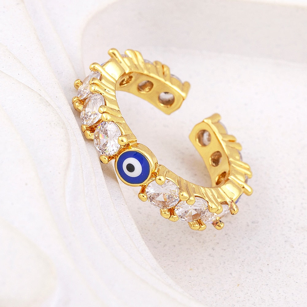 Anel Ajustável Olho Grego Cravejado com Cristais - Lux