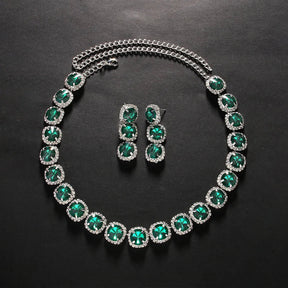 Conjunto Luxuoso de Colar e Brincos Verdes