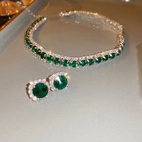 Conjunto de Joias Luxo Cristal Verde para Noivas