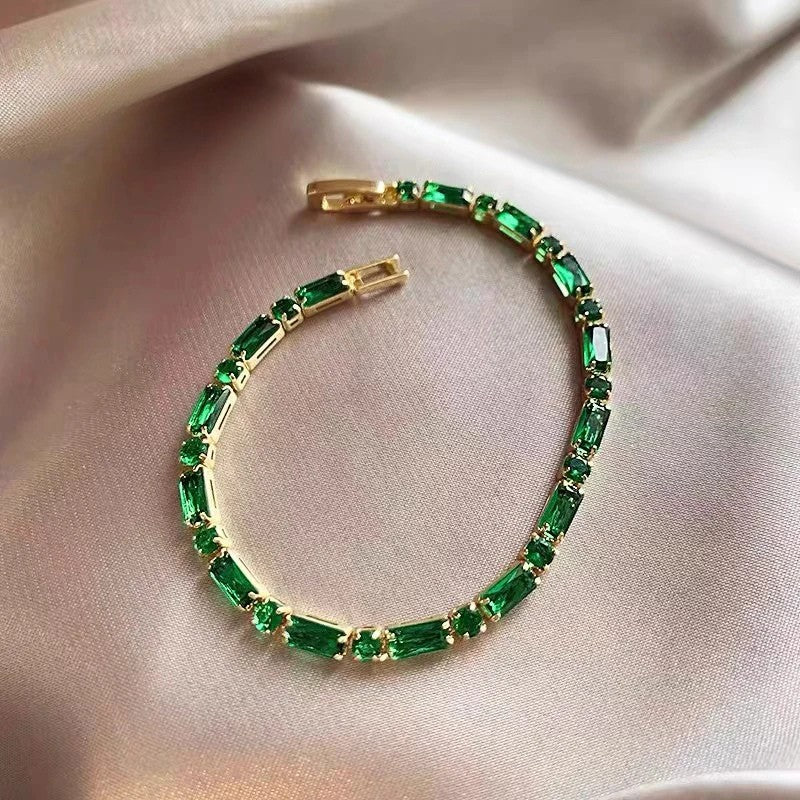 Pulseira Luxo Zircão Verde Clássica para Mulheres