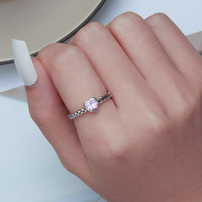 Anel Torcido com Coração Rosa - Lux