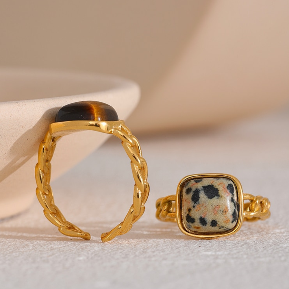 Anel Elos e Pedra Natural Ajustável - Lux