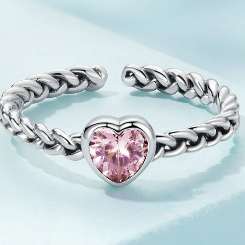 Anel Torcido com Coração Rosa - Lux