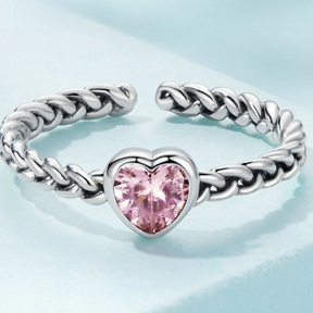 Anel Torcido com Coração Rosa - Lux