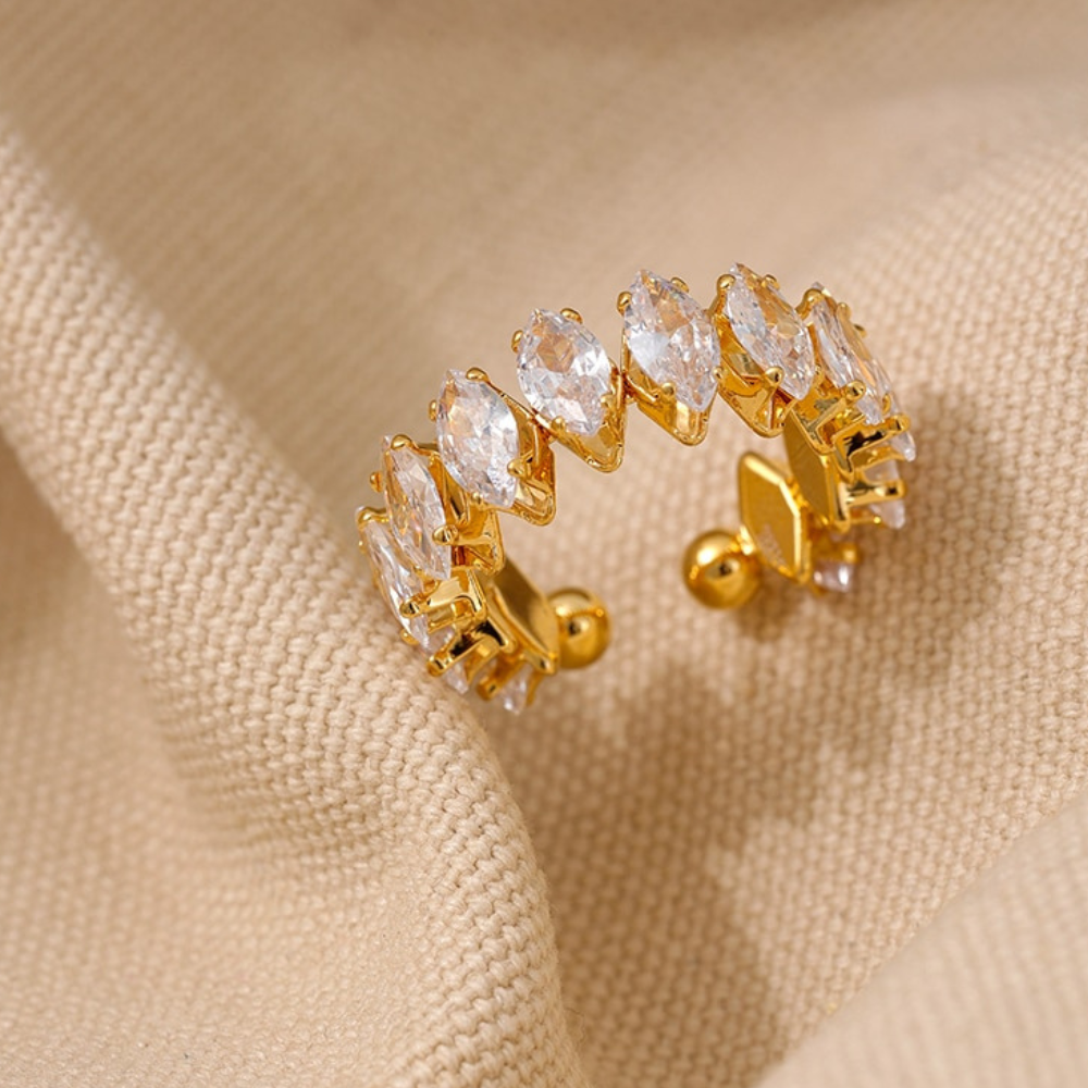 Anel Ajustável Zircônia Banhado a Ouro 18K - Lux